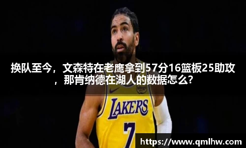 换队至今，文森特在老鹰拿到57分16篮板25助攻，那肯纳德在湖人的数据怎么？